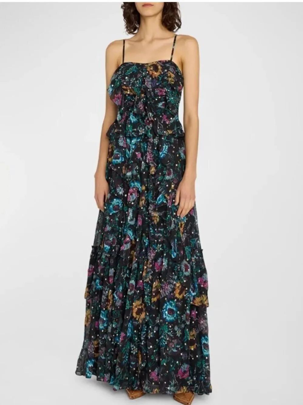 ULLA JOHNSON Colette Tiered Ruffle Silk Chiffon Gown